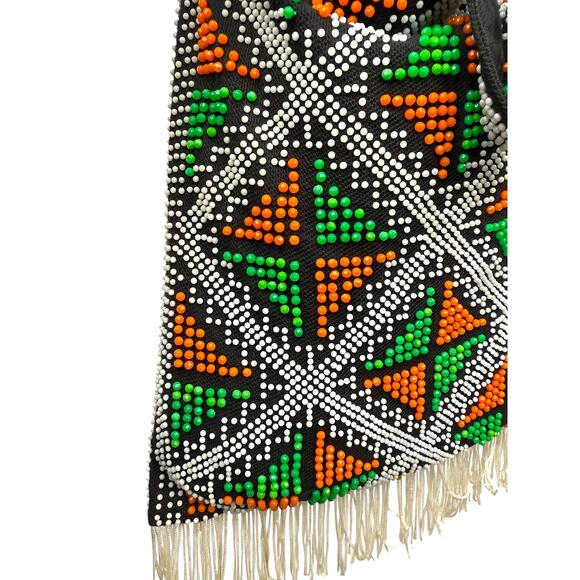 1960's orange green beaded bag - Picture 1 of 6